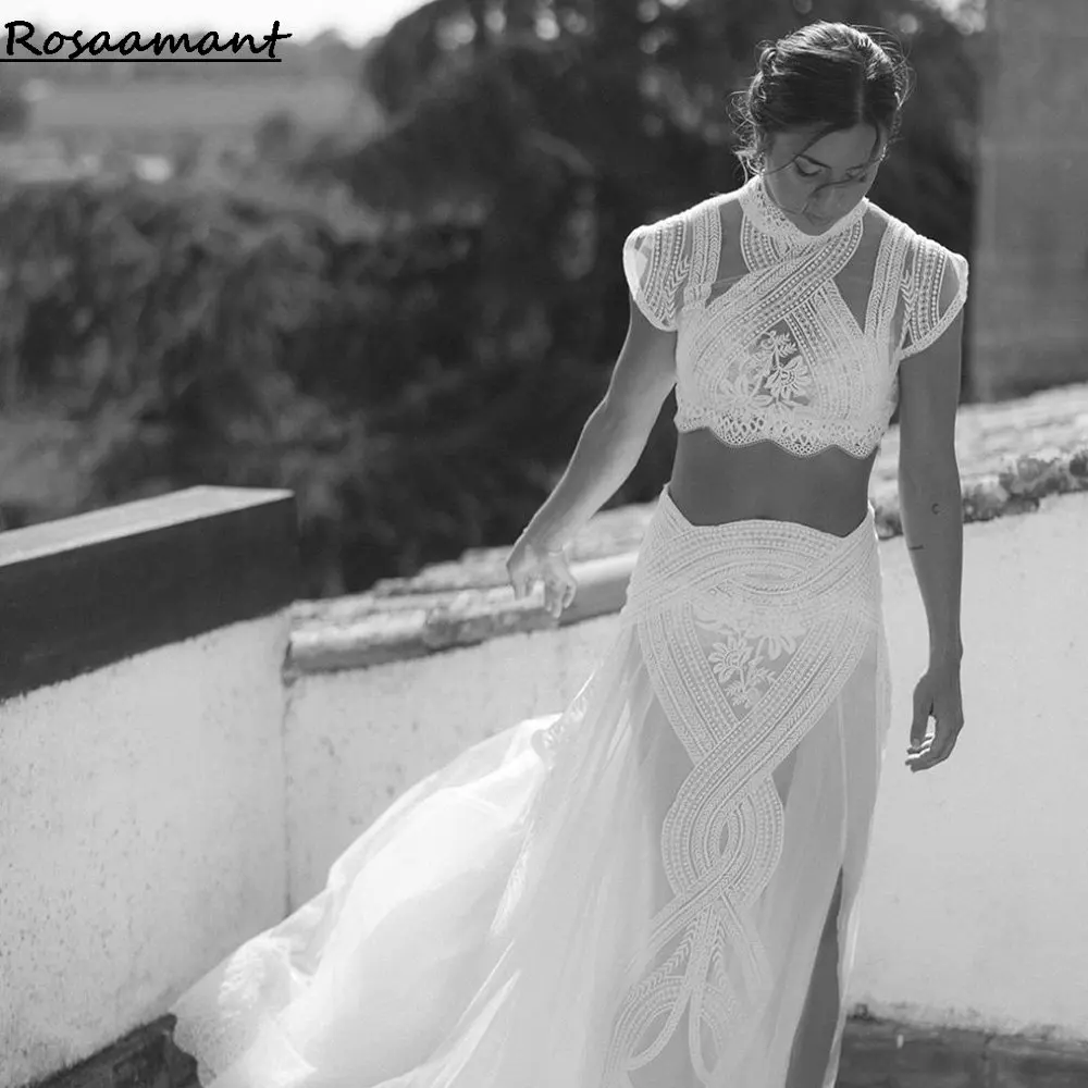 Богемное иллюзионное свадебное платье-Русалка из двух частей с кружевной