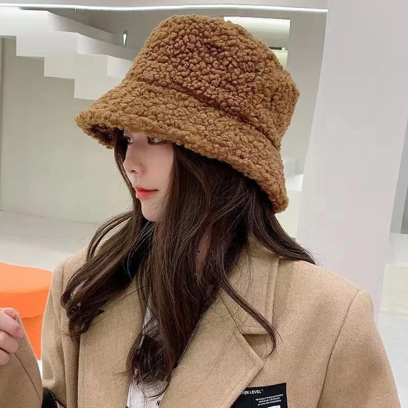 

Winter Women Men Bucket Hat Soft Lamb Wool Fisherman Hat Harajuku Flap Top Panama Hat Unisex Outdoor Thicken Warm Fishing Hats