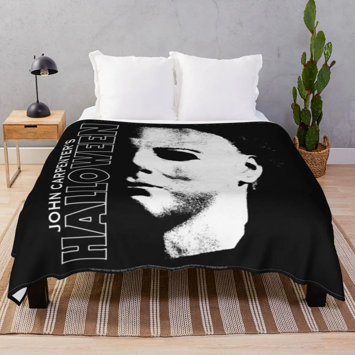 Halloween Michael Myers Large Face Blankets Velvet Plush Print Soft Throw Blanket for Bed Home Couch Camp Office