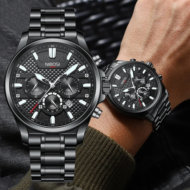 

2022 NIBOSI Brand Luxury Mens Watches Waterproof Chronograph Quartz Wristwatches Watch For Men Relogio Masculino For Gift Box