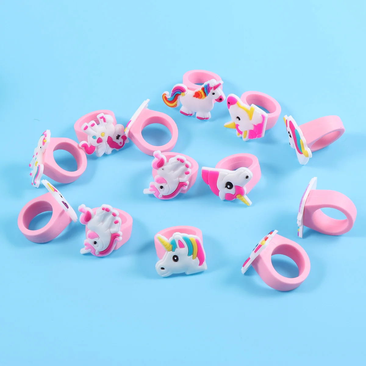 

12PCS PVC Children Rings Adorable Unicorn Shape Rings Decorative Jewelry Birthday Party Favors Gifts for Kids