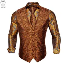 Hi-Tie Silk Mens Vests Shirts Set Jacquard Orange Waistcoat Shirt Necktie Pocket Square Cufflinks for Men Male Wedding Business (2)