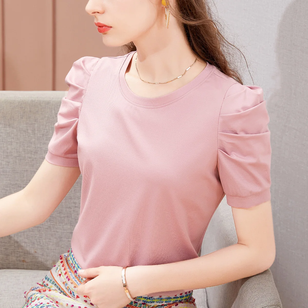 

2022 NEW FASHION WOMEN Short Sleeve Solid Color Round Neck Casual Summer T-Shirt 2022