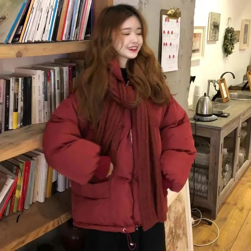 

Down Cotton Jacket Women Autumn Winter 2023 New Solid Color Short Cotton Coat Korean Style Casual Loose Parkas Womens