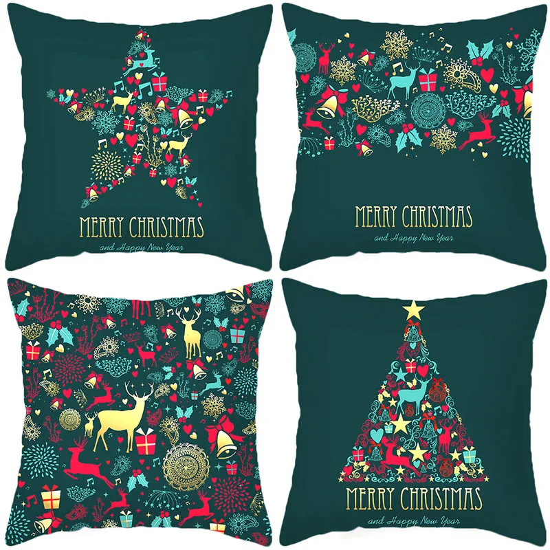 

Рождественская зеленая наволочка 45x45 см, декоративная льняная наволочка для дивана, подушка с принтом, Автомобильная подушка, Рождественский домашний декор