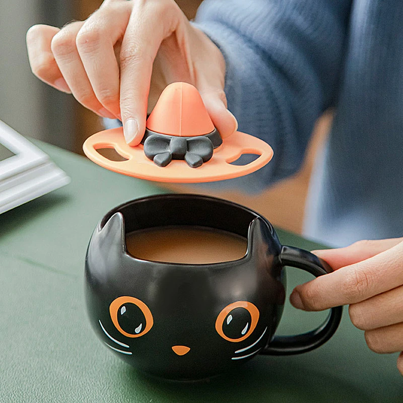 

Ceramic Cup Limited Edition Cup - Cute and Mysterious Cat Cup - Halloween Pumpkin with Lid Spoon Couple Gift Mug