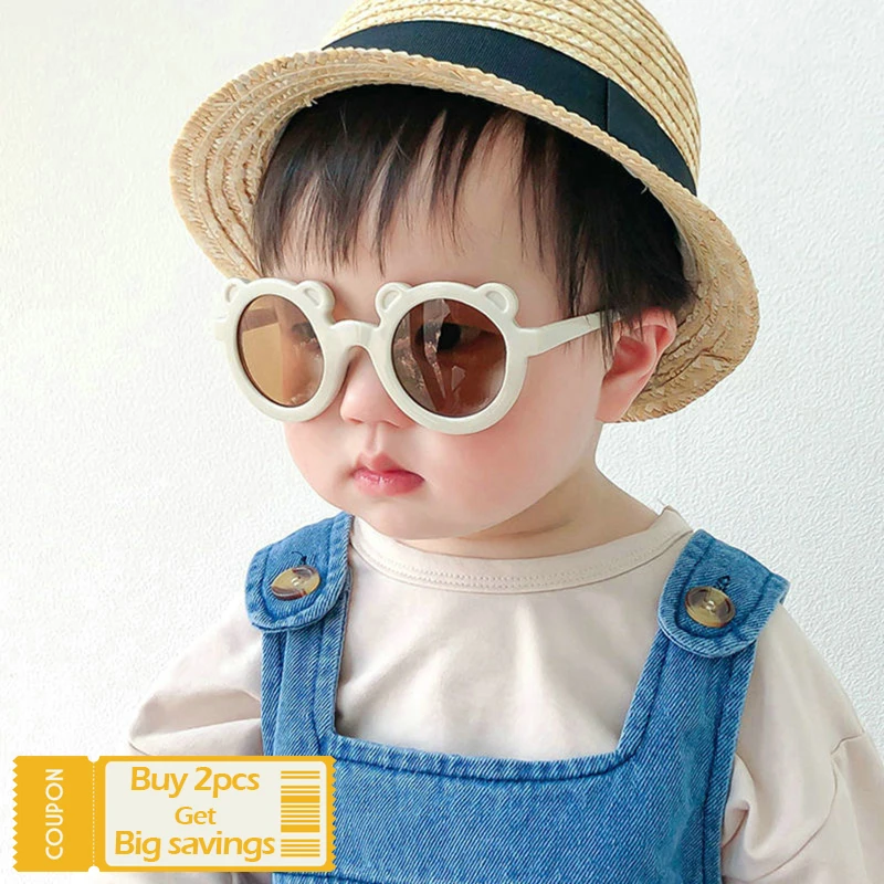 

New Boys Girls Cute Morandi Colors Cartoon Bear Rainbow Round Sunglasses Children Baby Sunglasses UV Protection Classic Eyewear