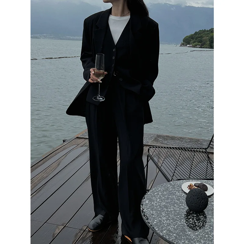 Spring and Autumn 2022 New Design Lapel Suit Commuter Korean Version Loose Long-Sleeved Shoulder Pad Coat Women's Clothing