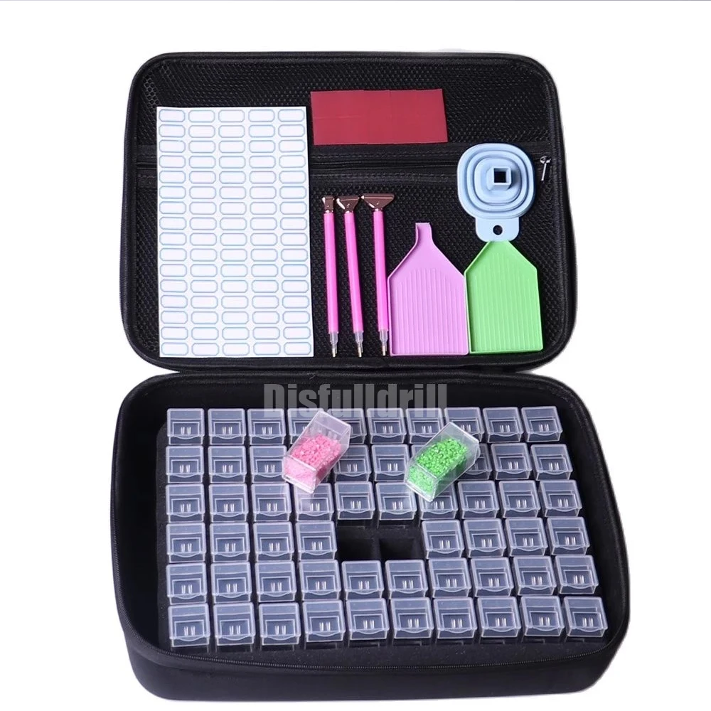 

5D Diamond Painting Accessories Storage Box 60 Slot Beads Square Bottles Container Jar Zipper Case for DIY Diamand Painting