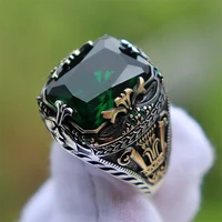 new inlaid emerald mens luxury ring personality retro domineering personality ring to attend the banquet party jewelry