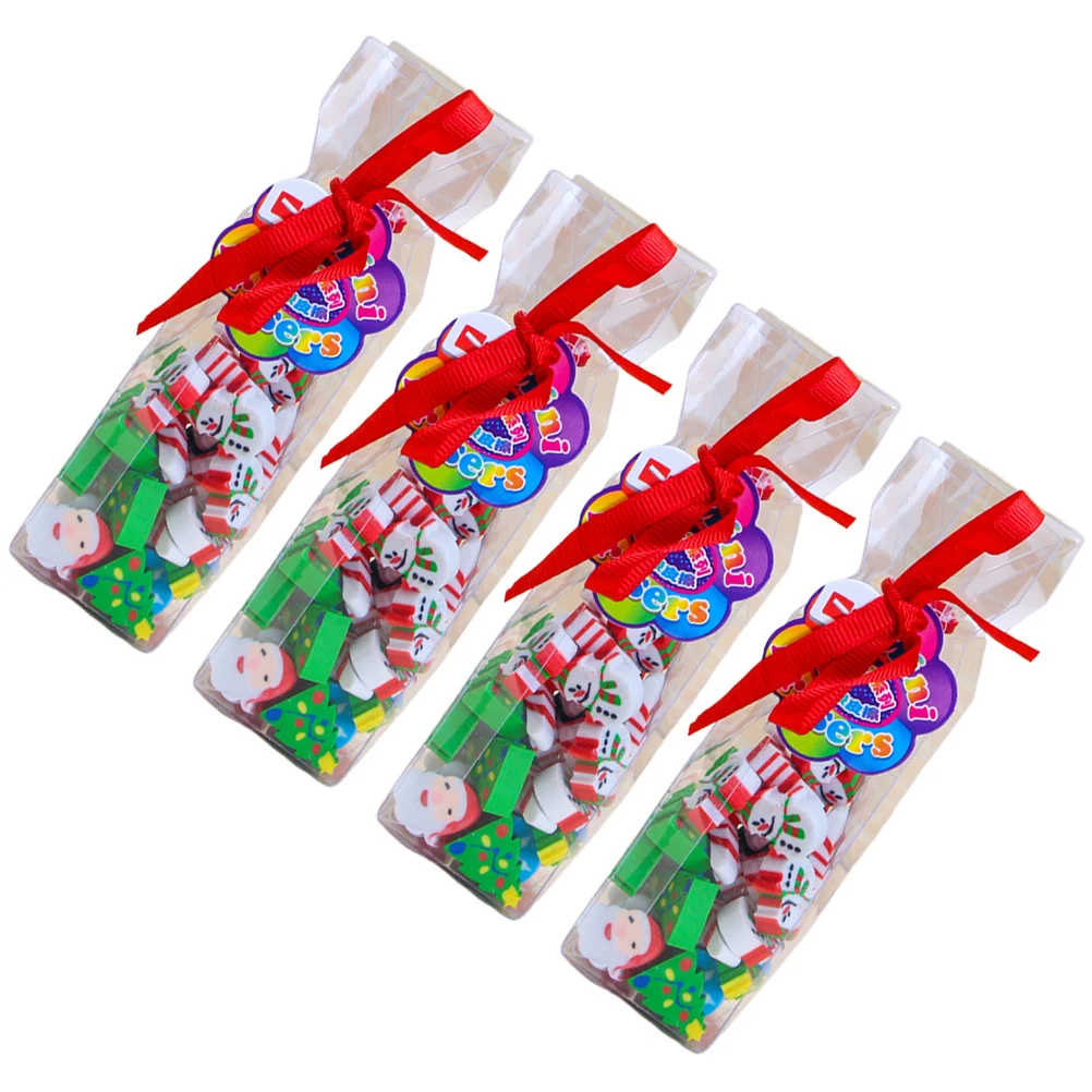 

4Pcs Erasers Party Favors Santa Claus Eraser Bag Stocking Stuffer School Supplies Stationery Random Style Rubber
