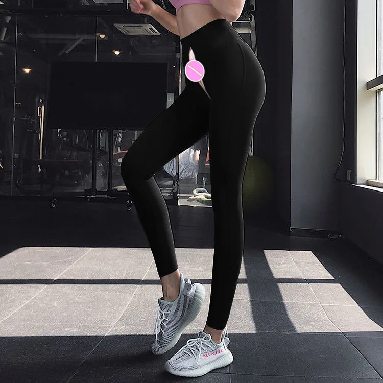 Women's Open-Seat Pants High Waist Shark Pants Women's Stretch Skinny Running Fitness Sports Pants Trousers Bottoming Yoga Pants