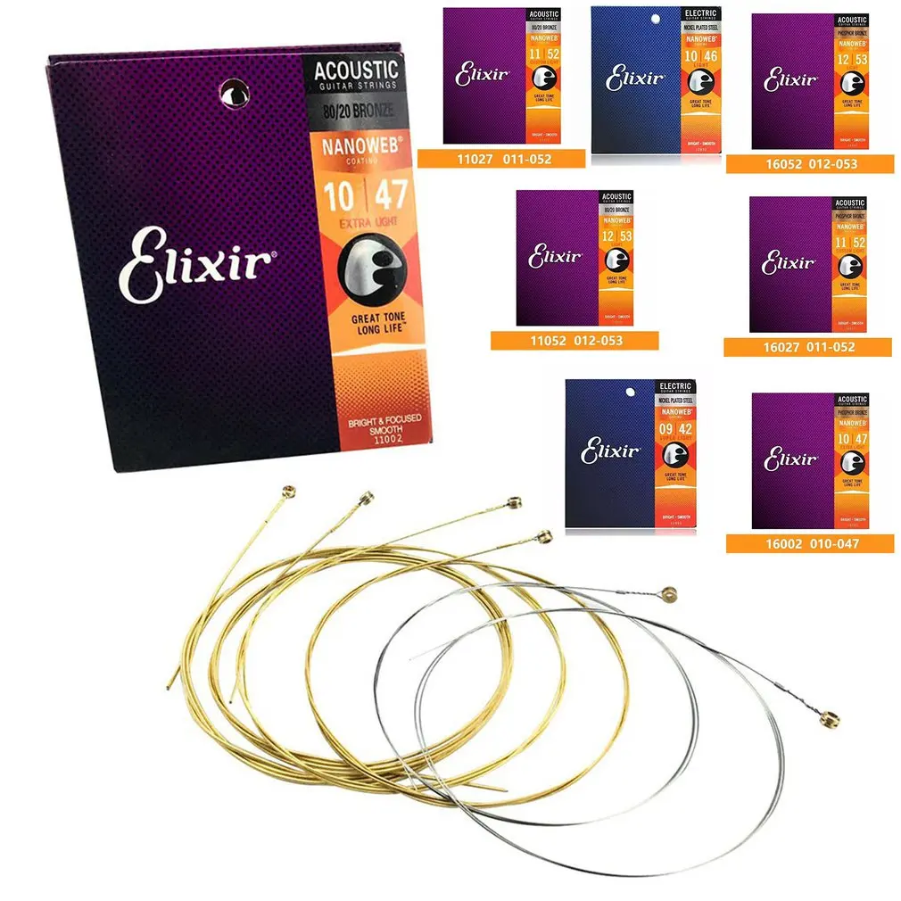 Elixir Nanoweb 11027 Coating 80/20 бронзовые для акустической Струны гитары Custom светильник 011-052