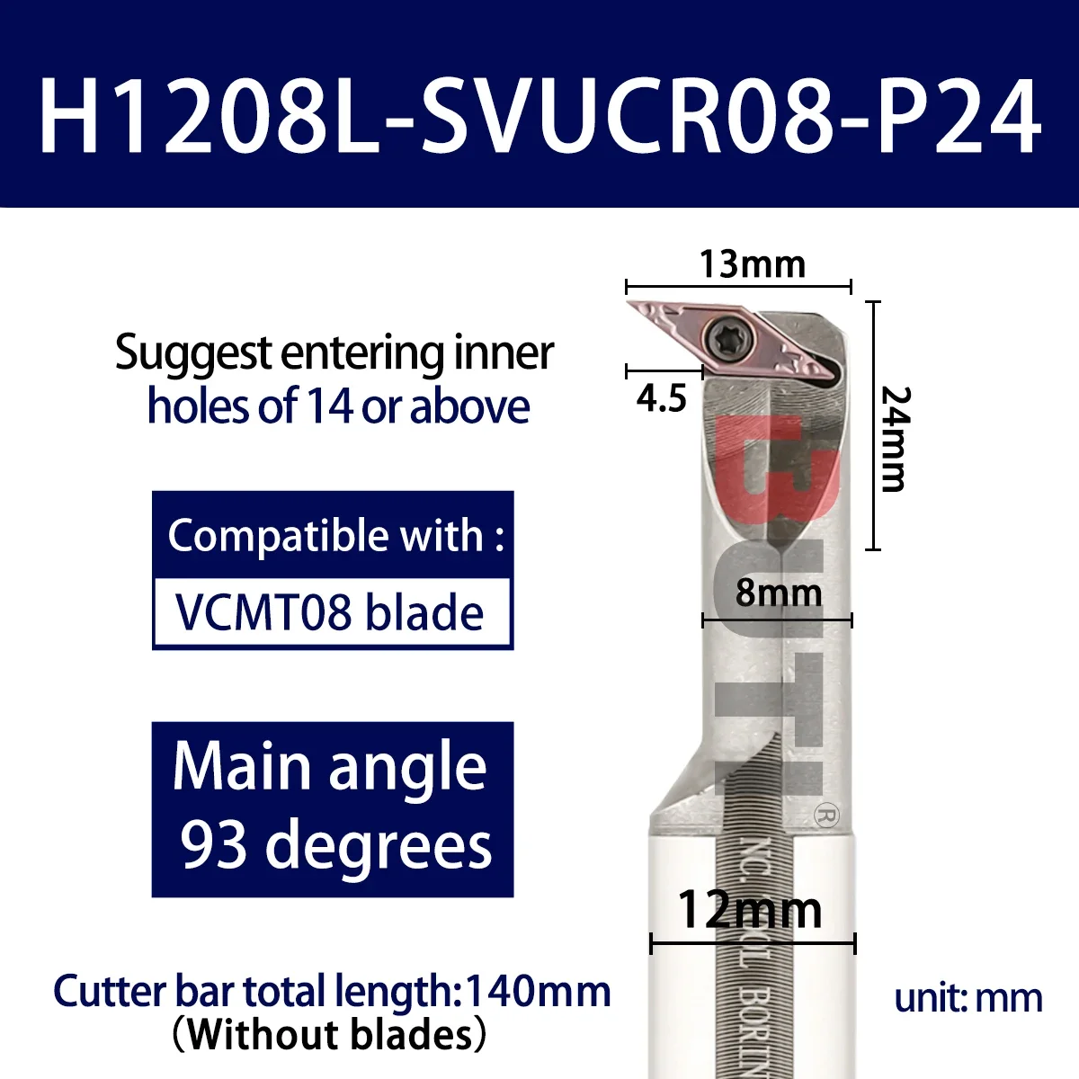 

Эксцентриковый тип Расточная оправка небольшого диаметра SVUCR/SVQCR Высокоскоростная сталь Антисейсмический нож с внутренним отверстием H1208L-SVUCR08-P24 Стержень