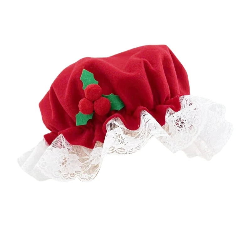 

Christmas Mrs Santa Hat with Lace Red with Mistletoe for Christmas Parties Dress Up Cosplay BonnetCap Bonnet