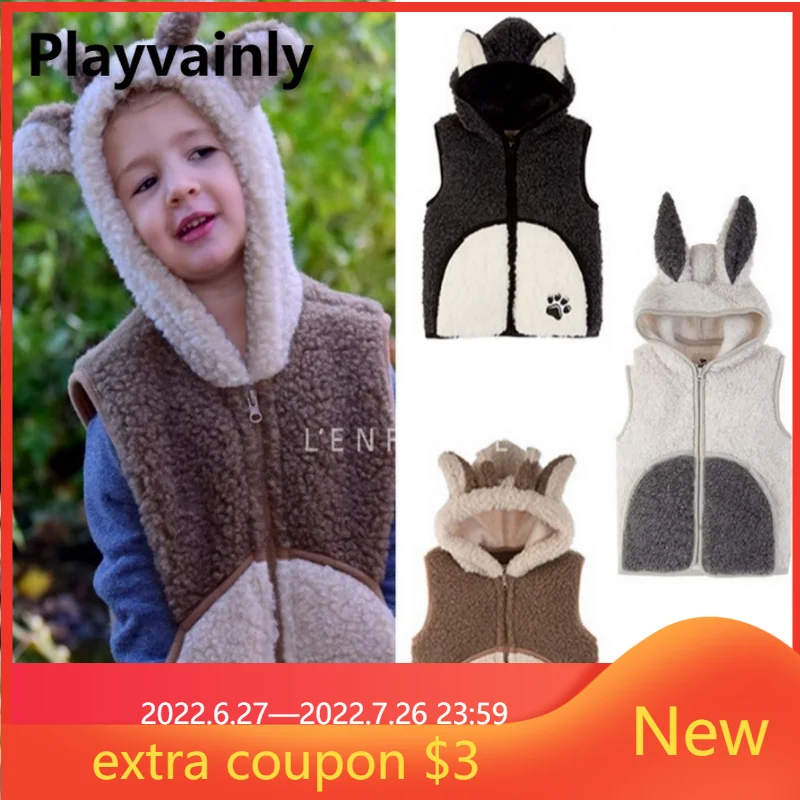 

2022 Korean Style Winter Baby Girl Boy Vest cartoon hooded Fleece Sleeveless Waistcoat Thick Kids Coat Warm Clothes E3158