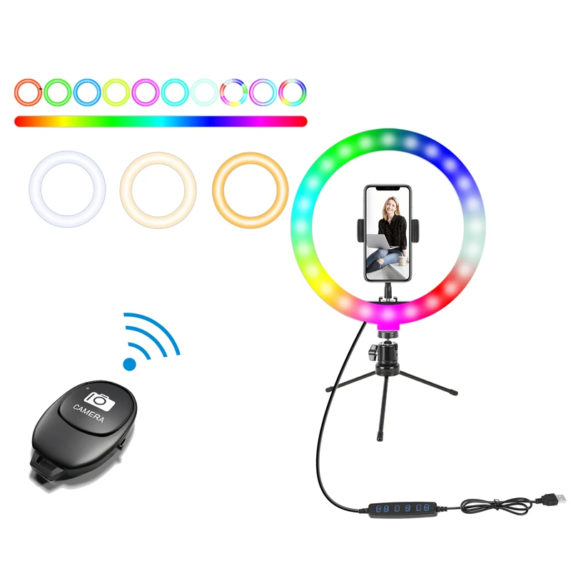 

10 Inch Beauty LED Fill Light RGB Colorful Marquee Mobile Phone Live Broadcast Light With Remote Control