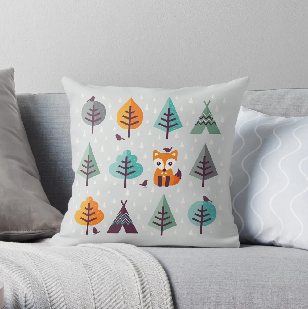 

Fox in the Forest - on Gray Throw Pillow Pillowcase Cushion Cover Home Decorative Sofa Pillow Cover Cushion Cover