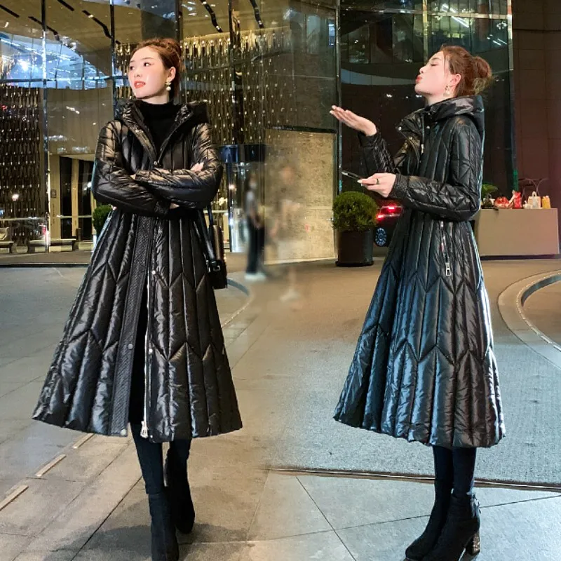 2023 X Long Winter Coat Women Hooded Fashion Parkas Thick Warm Padded Clothing Female slim waist Jackets