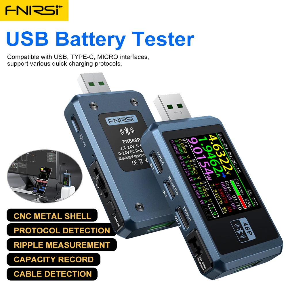 

USB Battery Tester Voltmeter Ammeter Current Voltage Detector Type-C Fast Charge Detection Trigger Capacity Ripple Measurement