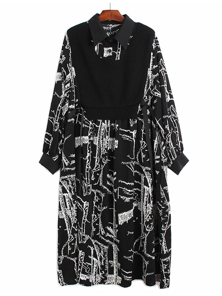 

Women Black Big Size Long Shirt Dress New Lapel Long Sleeve Loose Fit Fashion Tide Spring Autumn 2022 N686