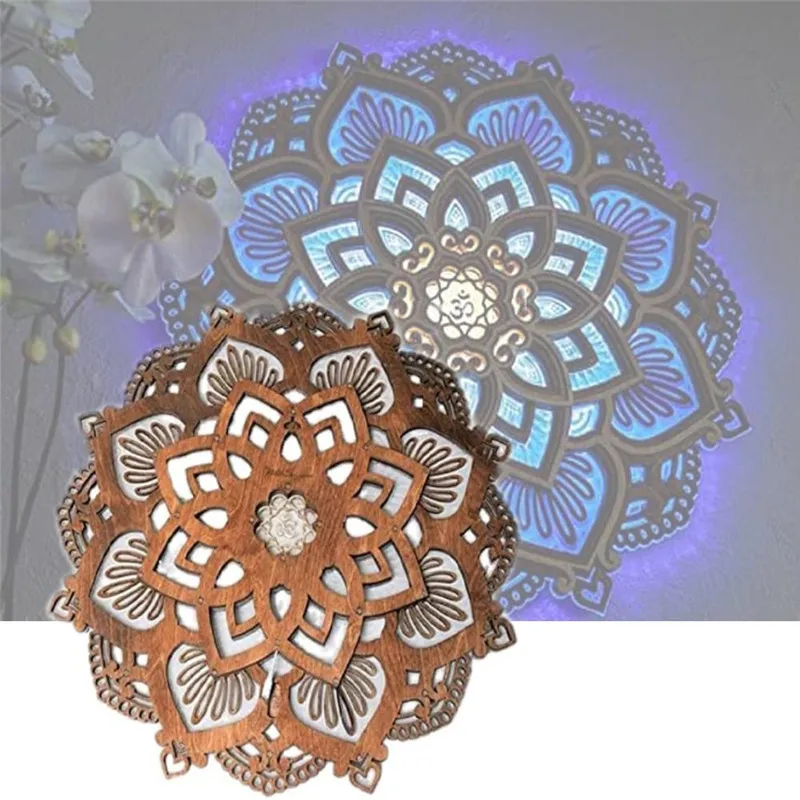 

Mandala Yoga Room Night Light LED Carved Light Home Glowing Wall Decor Creative Lotus-Shaped Atmosphere Hanging Night Light