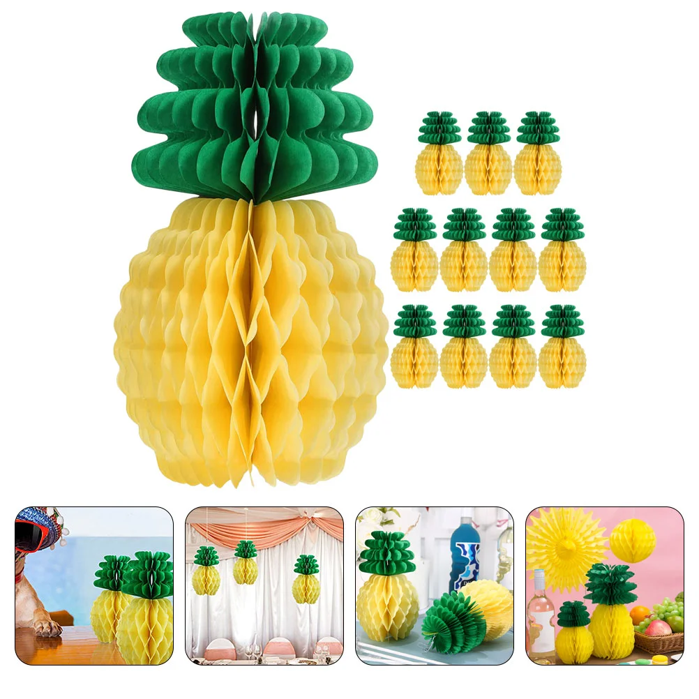 

12 Pcs Honeycomb Ornament Paper Pineapple Decorations Home Tissue Hanging Prop Fruit