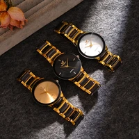 new double color womens watch room gold alloy steel band watch 8 diamond scale imitation tungsten steel ceramic quartz watch