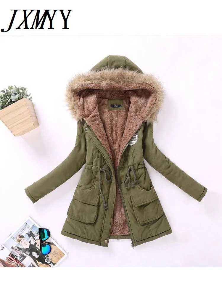 JXMYY Women Winter Military Coats Cotton Wadded Hooded Jacket Casual Parka Thickness Warm Xxxl Size Quilt Snow Outwear