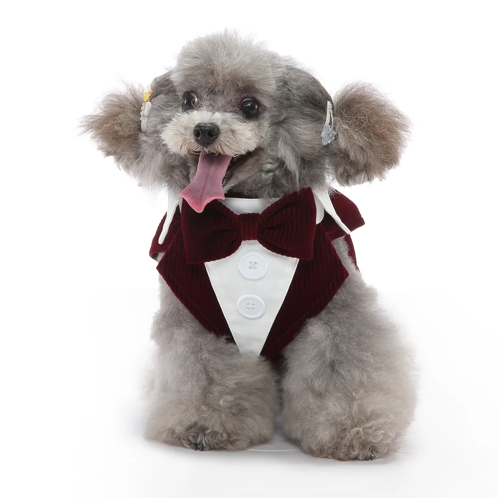 

Pet Dog Clothes Cat Prince Tuxedo Bow Tie Suit Chihuahua Coat Handsome Pets Dog Wedding Dress Suit Jumpsuit Christmas Costume
