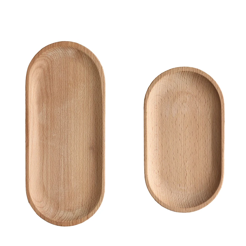 

2Pcs Wooden Tray Jewelry Necklace Ring Storage Food Plate Storage Tray Solid Wood Oval Cake Sushi Tray Bread Snack Tray