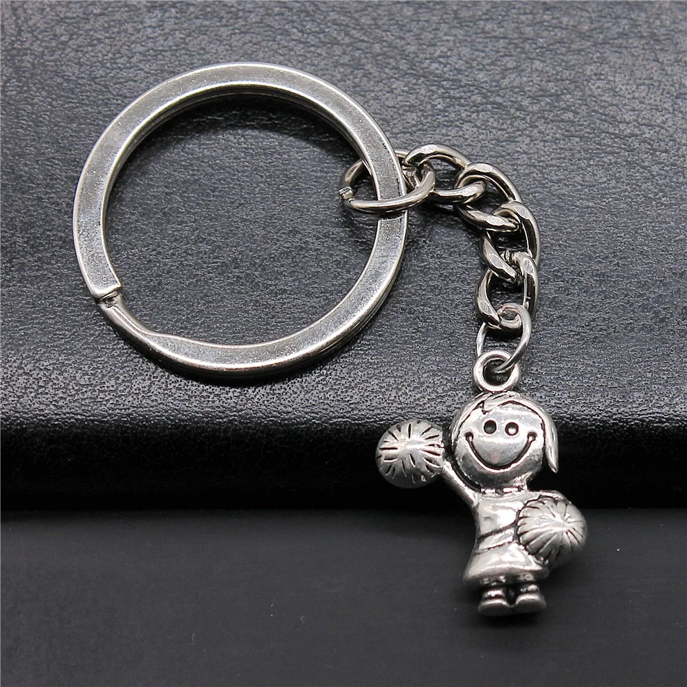 DIY Metal Keychain Holder Antique Silver Color 22x15mm Girl Cheerleaders Pendant Keyring Souvenirs Gift