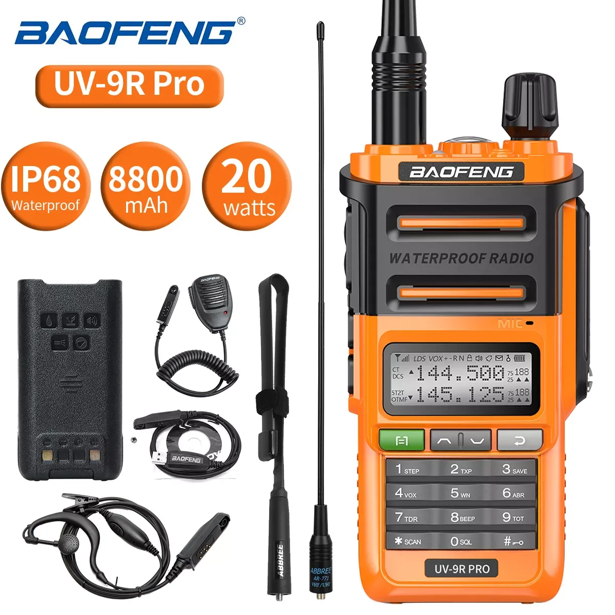 

NEW2023 UV-9R PRO IP68 Waterproof Long Distance Dual Band 136-174/400-520MHz Walkie Talkie UV-82 UV-5R UV-XR UV-9R PLUS