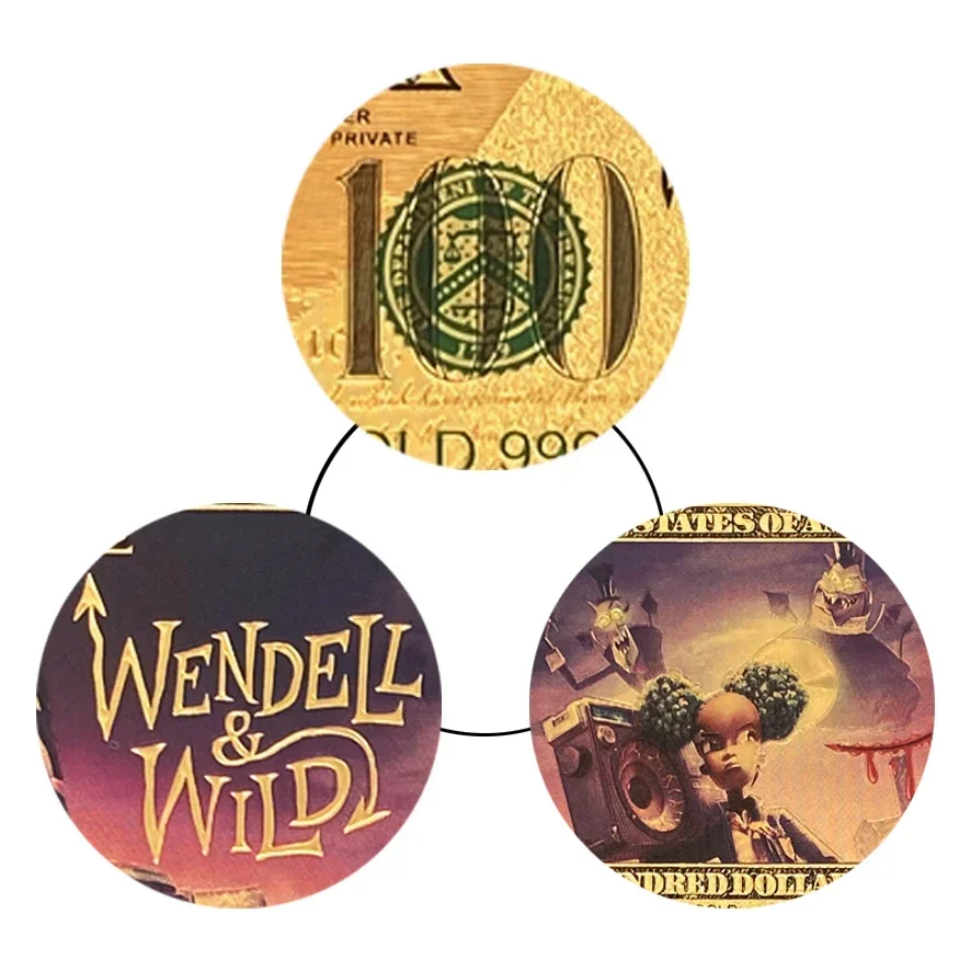 5 Designs Wendell and Wild One Hundred US Dollar Gold Banknote for Great Kids Gift Collection