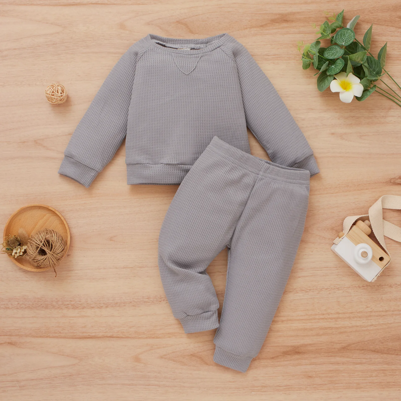 

Baby Boy Clothing Sets Toddler Casual Outfits Infant Solid Waffle Long Sleeve Top + Pants 2pcs Set Children Spring Fall Clothes
