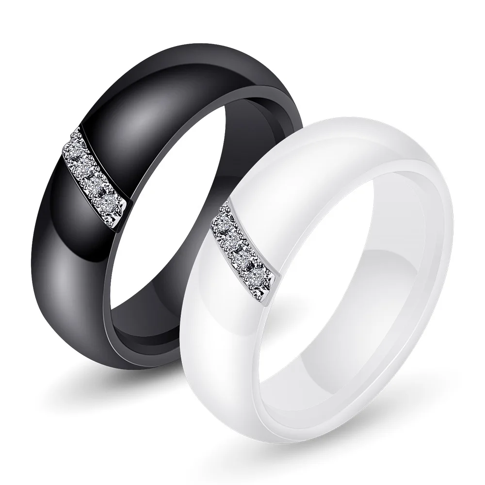 

Simple Nano Ceramic Ring Trend Titanium Steel Inlaid Zircon Ring Holiday Gift Factory Outlet JZ002-3