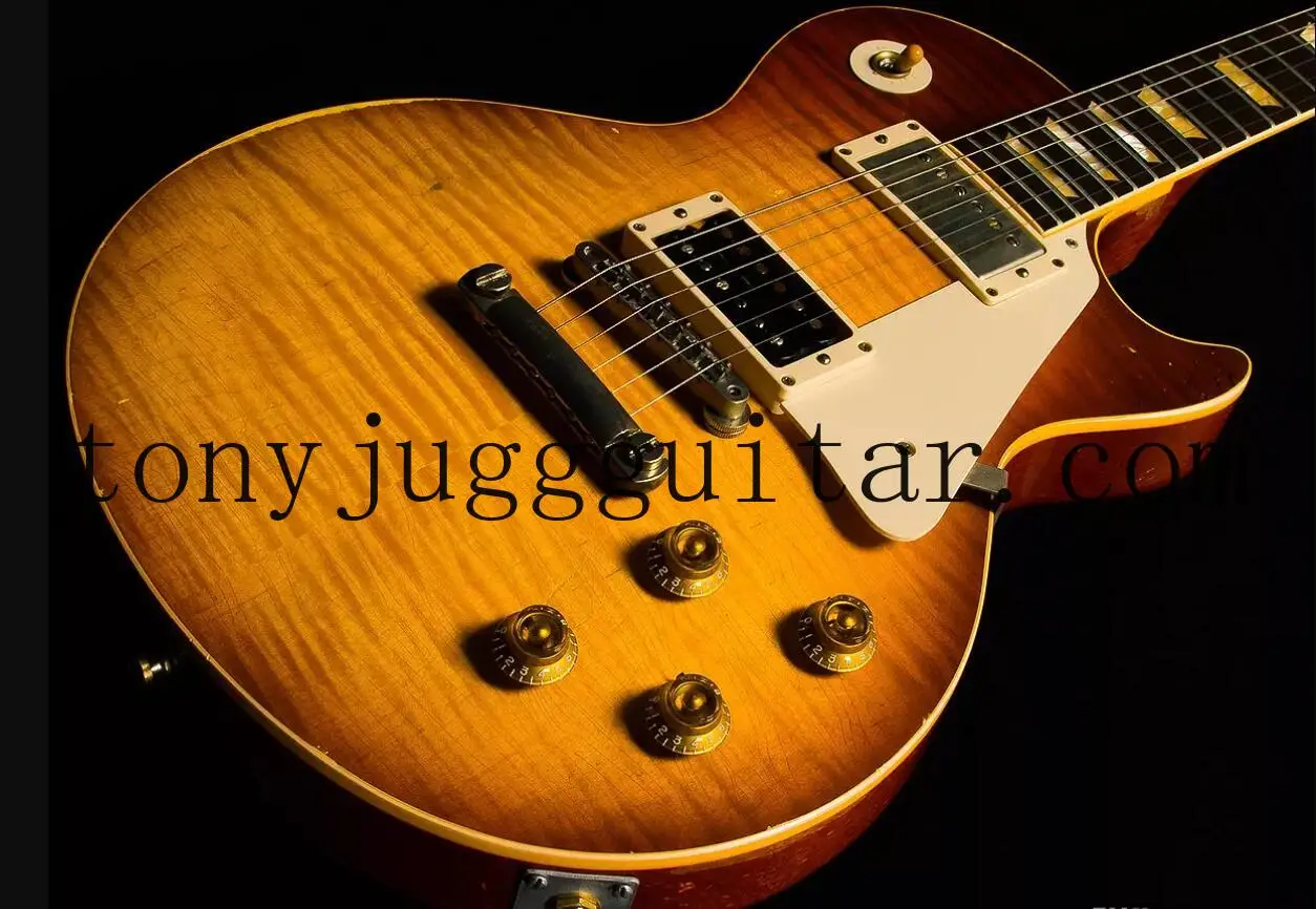 

Heavy Relic Jimmy Page Flame Maple Top Iced Tea Burst Electric Guitar One Piece Mahogany Body & Neck, Gold Grover Tuners