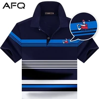 2022 summer striped men s cotton polo lapel short sleevedeuropean and american navy striped shirt top half sleeve polo shirt
