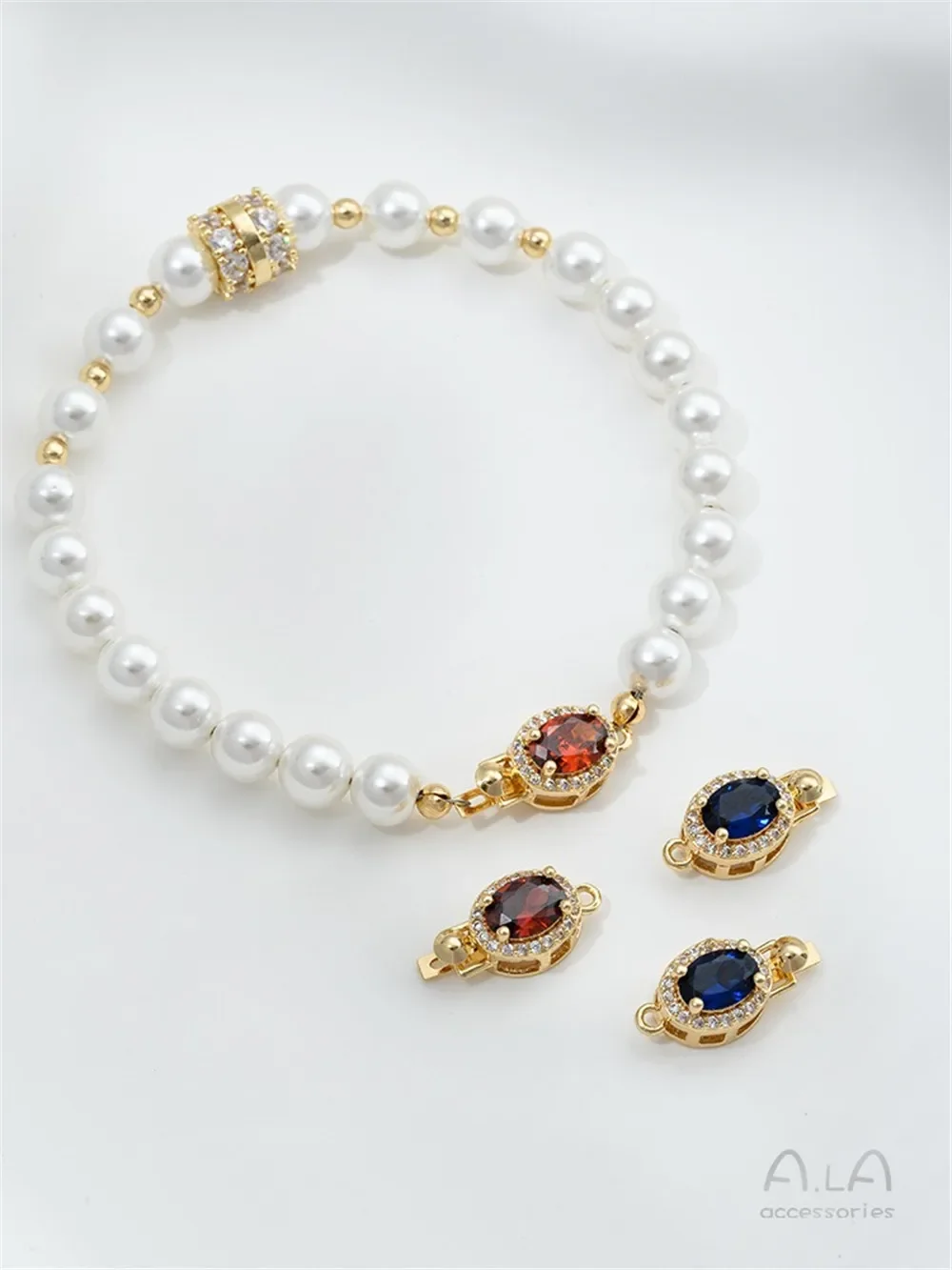 14 К золото инкрустированный красным и синим цирконом овальная пряжка с жемчугом