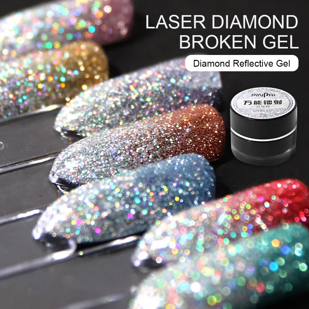 

Diamond Reflective Gel Nail Polish Laser Flashing Diamond Broken UV LED Gel Polish Varnish Nail Art Supplies
