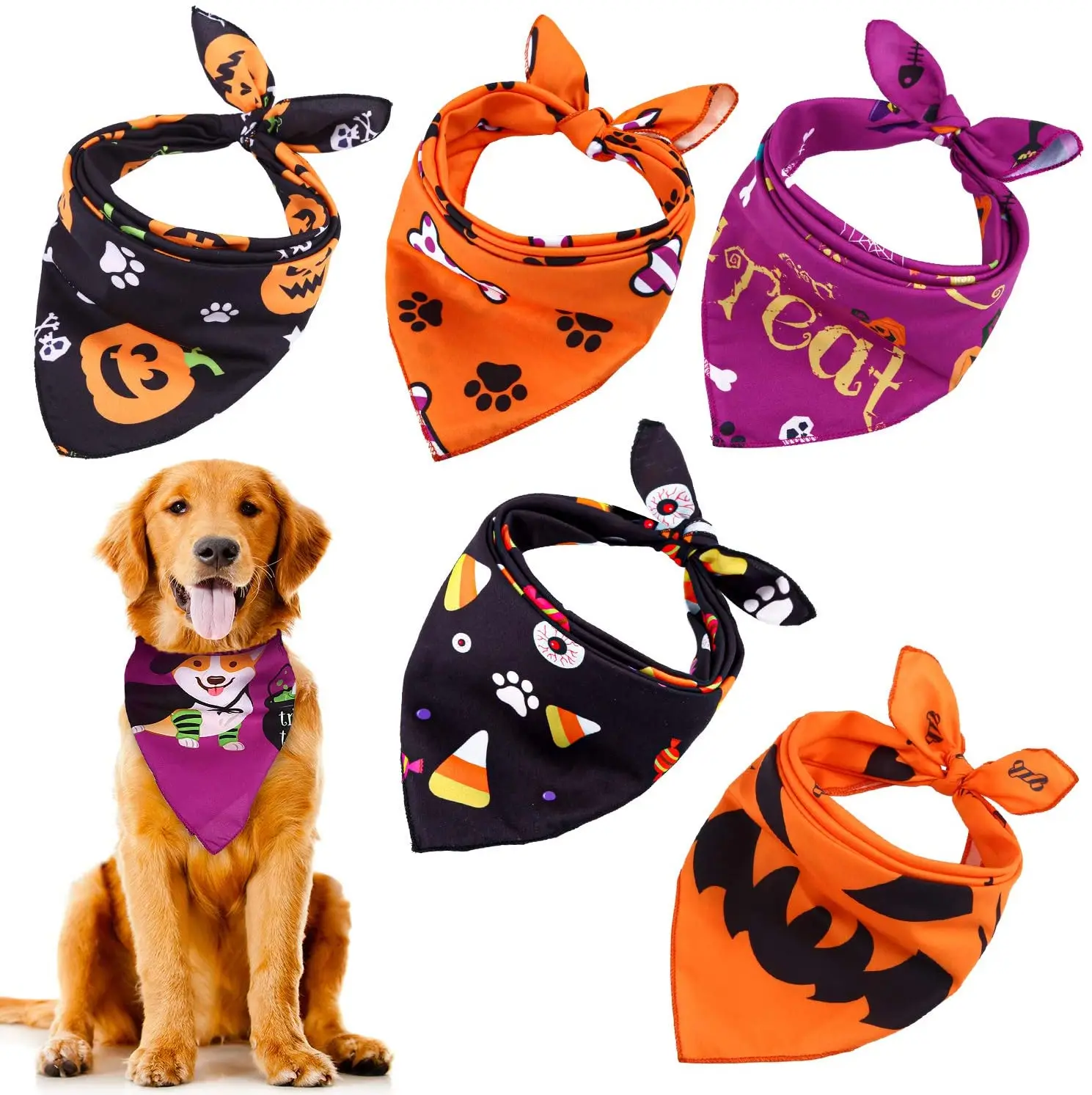 

1PCS Halloween Costumes Dog Bandanas Dog Bibs Kerchief Set Pet Festivals Dress Bandanas for Dogs Cats Pets 48X48CM