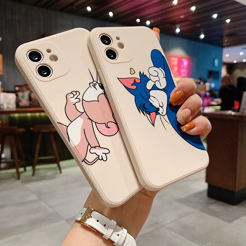 

Cartoon Cat Mouse Phone Cases For Apple iPhone 11 12 13 Pro 12 13 Mini X XR XS Max 5 6 6s 7 8 Plus Liquid Silicone Cover Fundas