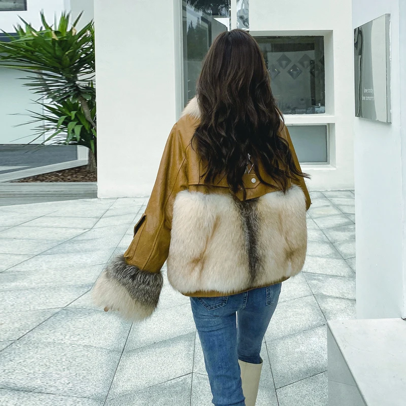 OFTBUY 2021 новинка натуральный лисьий мех норковый кожаный пуховик пальто зимняя