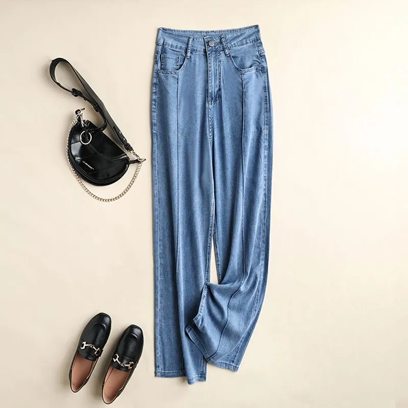 

2022 Spring Summer New Arts Style Women Loose Ankle-length Blue Jeans All-matched Casual Cotton Denim Harem Pants C642