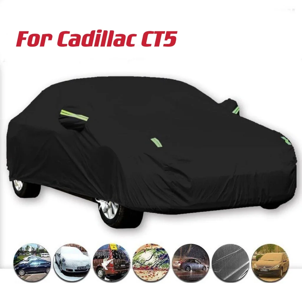 

For Cadillac CT5 210T Full Car Covers Outdoor Uv Sun Protection Dust Rain Snow Protective Car Cover Auto Black Silver Cover