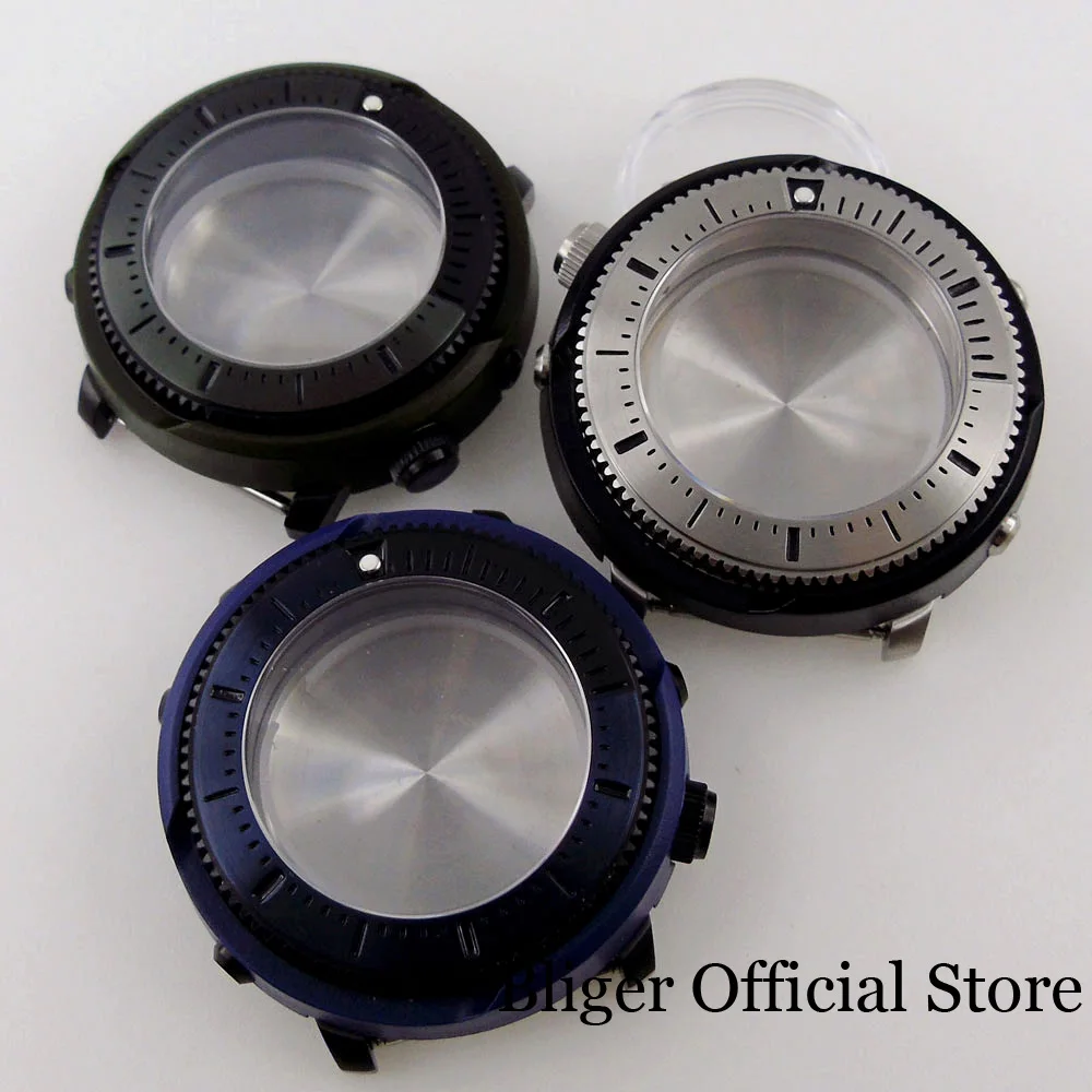 BLIGER 45mm Sapphire glass PVD Watch Case fit NH35A NH36A Automatic Movement 4 o'clock crown Stainless steel