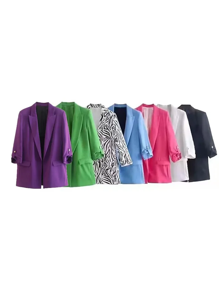 

BM&MD&ZA 2189760 Women 2022 New Fashion seven colors rollable sleeves Open Blazer Coat Vintage Female Outerwear Chic 2189/760