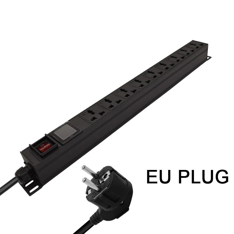 

aluminium alloy PDU Universal hole output PDU Network Cabinet Rack European Standard Regulation 9 AC Socket Ammeter display