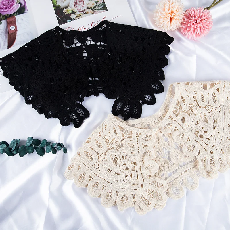 

Hollow Crochet Lace Detachable Collar Shawl O-Neck Doll False Collar Shirt Women Hollow Crochet Lace Detachable Collar