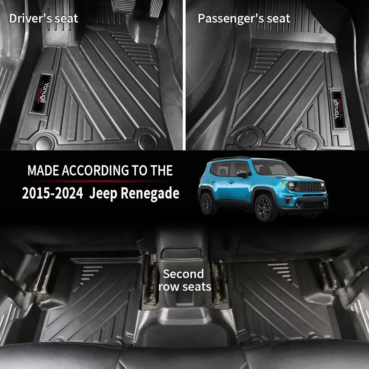 Фото Коврики из ТПЭ, грузовые вкладыши для Jeep Renegade 2015-2024 2023, аксессуары, коврик для спинки багажника, полный комплект, всепогодный защитный коврик №3